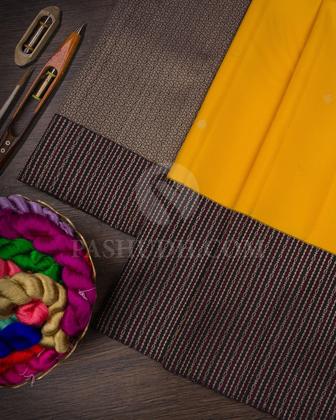 Mango Yellow And Blackish Aubergine  Kanjivaram Silk Saree-S1474(A)