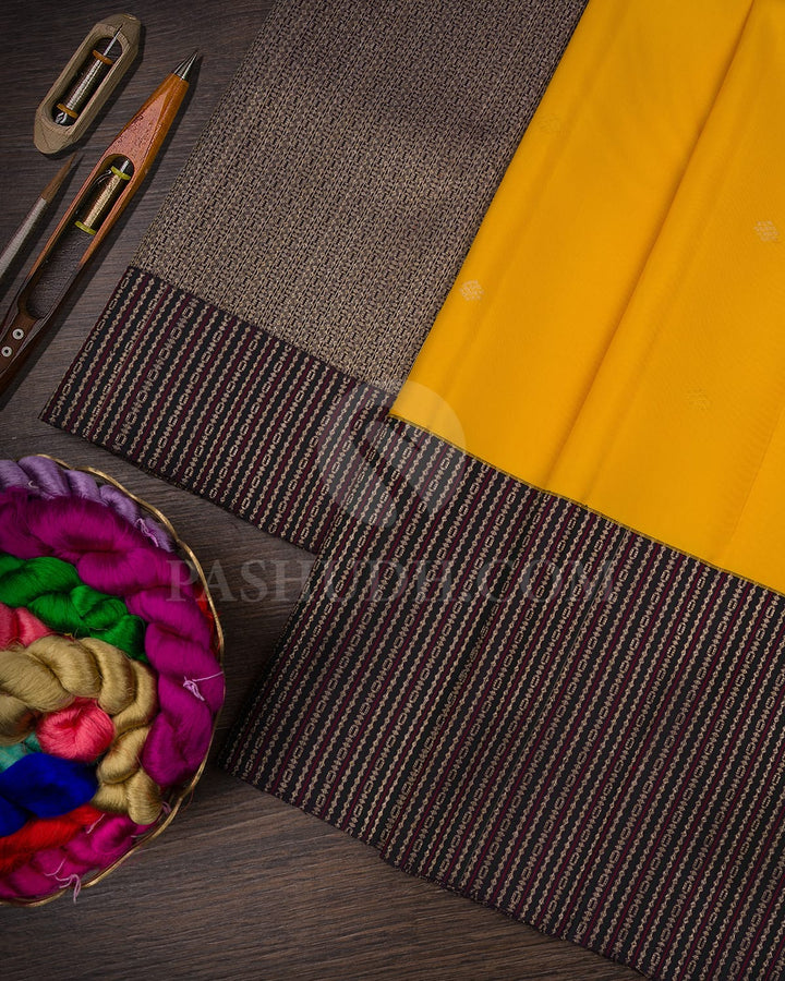 Mango Yellow And Blackish Aubergine  Kanjivaram Silk Saree-S1474(A)