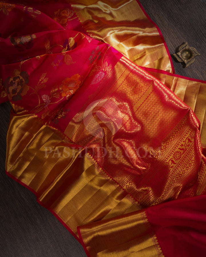 Red Pure Zari Organza Kanjivaram Silk Saree-P151(B)