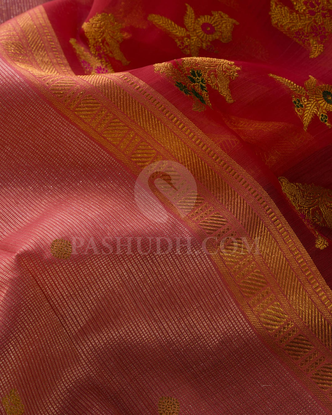 Peachy Pink Kanjivaram Silk Saree-S1453(B)