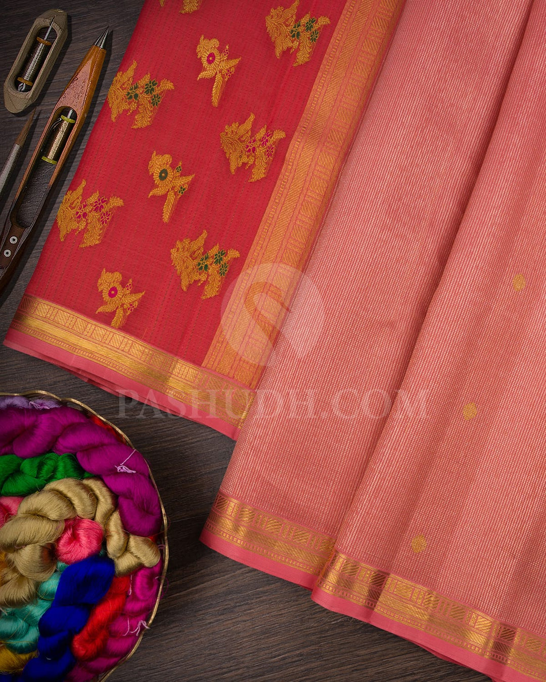 Peachy Pink Kanjivaram Silk Saree-S1453(B)