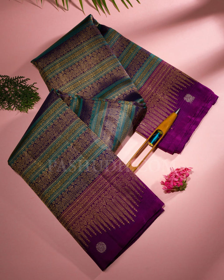 Magenta,Royal Violet,Turquoise Traditional Kanjivaram Silk Saree-S1470(A)