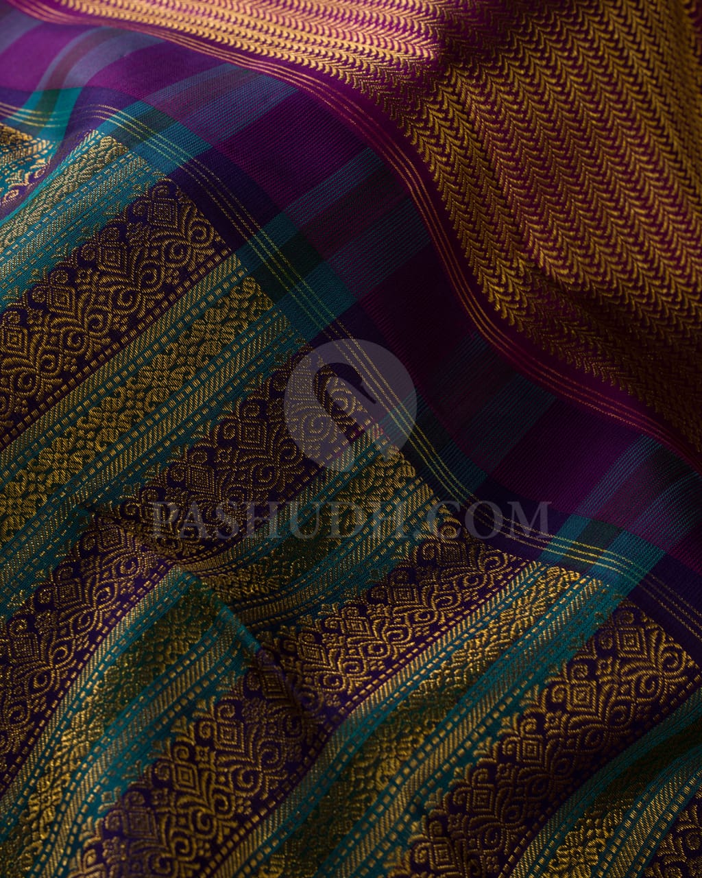 Magenta,Royal Violet,Turquoise Traditional Kanjivaram Silk Saree-S1470(A)