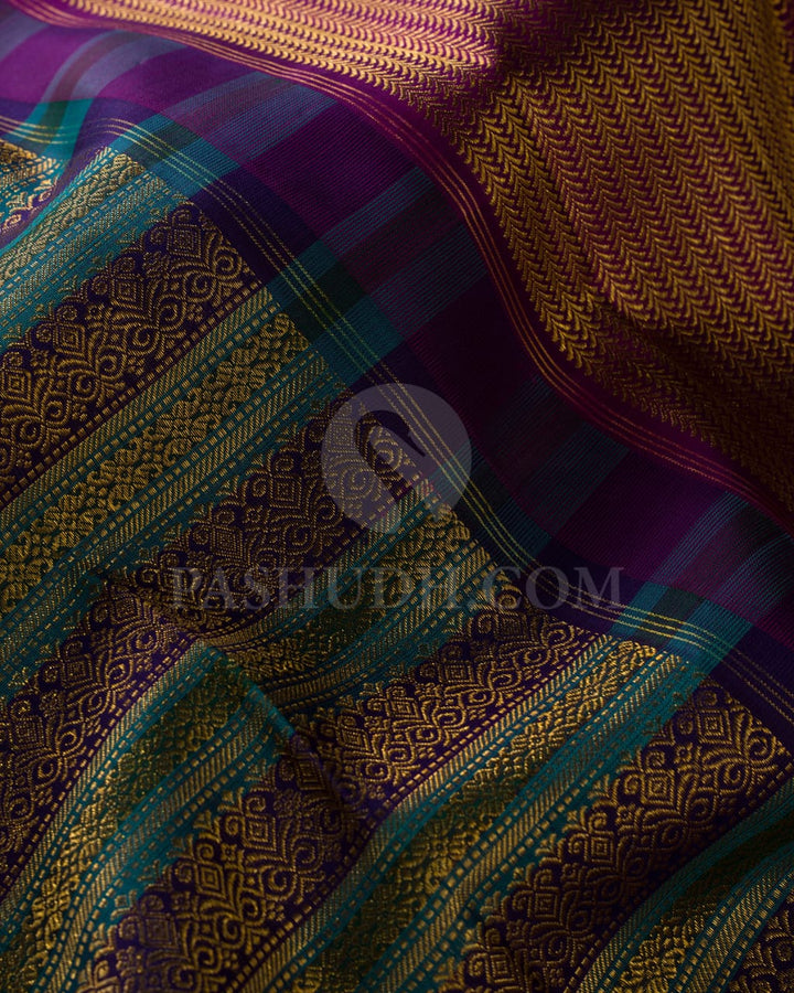 Magenta,Royal Violet,Turquoise Traditional Kanjivaram Silk Saree-S1470(A)