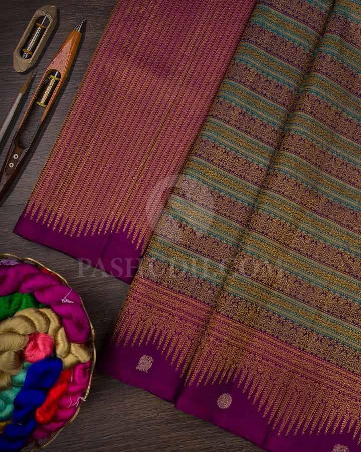 Magenta,Royal Violet,Turquoise Traditional Kanjivaram Silk Saree-S1470(A)