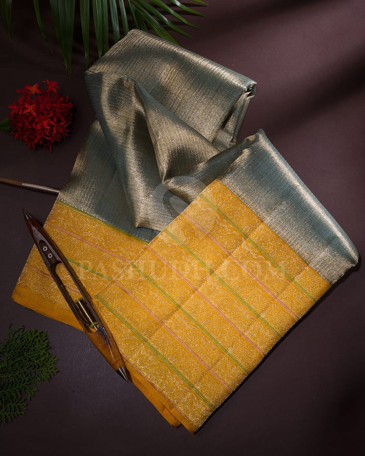 Baby Blue And Mustard Kanjivaram Silk Saree-S1332(D)