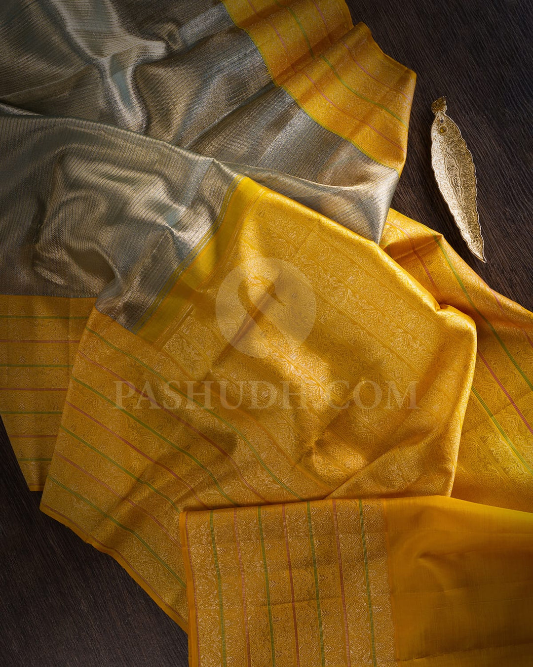 Baby Blue And Mustard Kanjivaram Silk Saree-S1332(D)