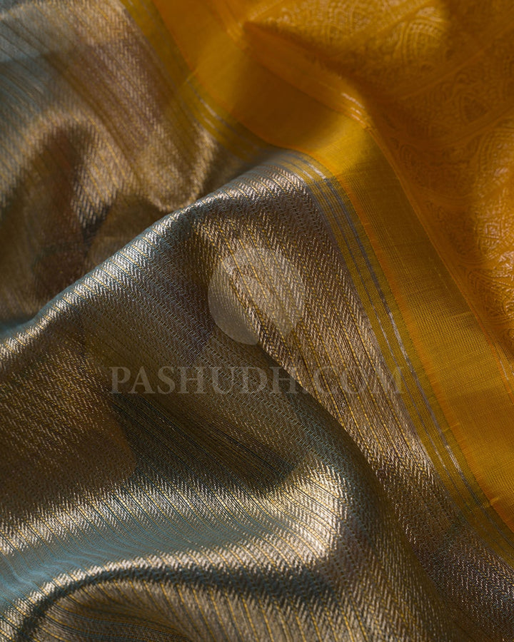 Baby Blue And Mustard Kanjivaram Silk Saree-S1332(D)
