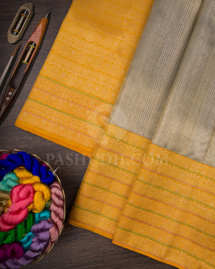 Baby Blue And Mustard Kanjivaram Silk Saree-S1332(D)