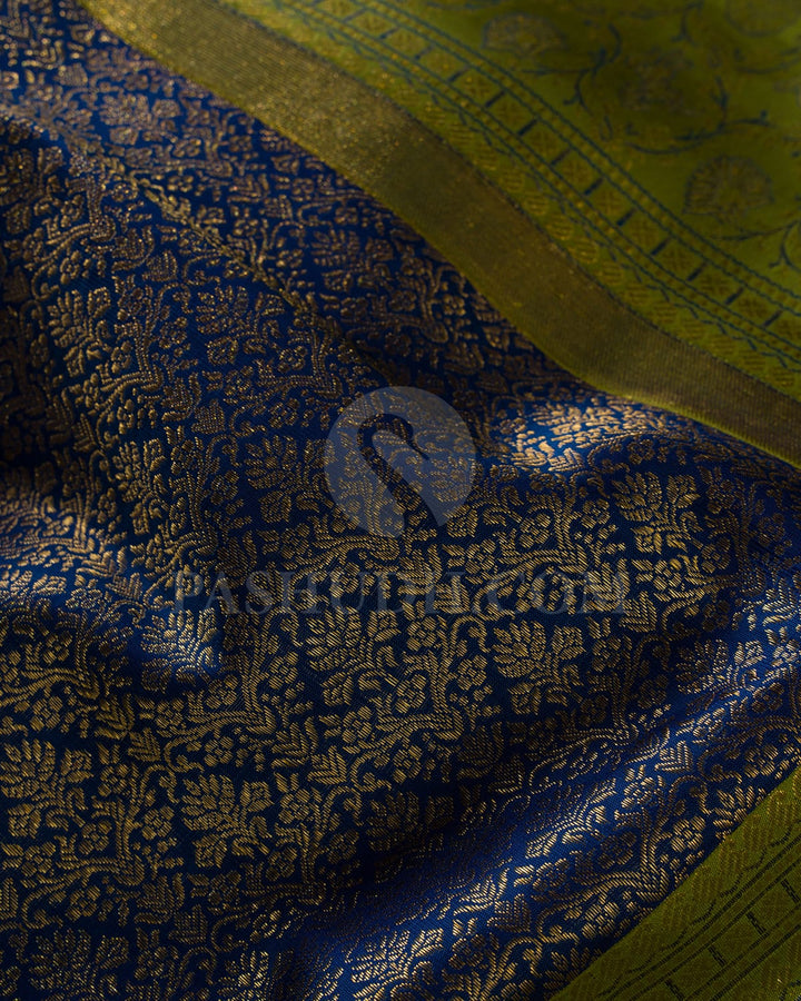 Peacock Blue And Olive Green Kanjivaram Silk Saree-S1095(D)