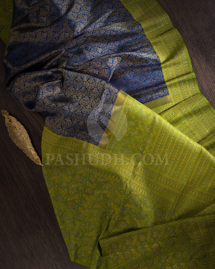 Peacock Blue And Olive Green Kanjivaram Silk Saree-S1095(D)
