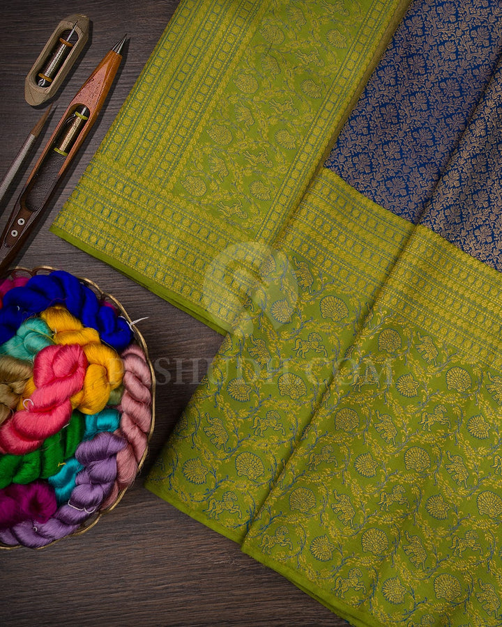 Peacock Blue And Olive Green Kanjivaram Silk Saree-S1095(D)