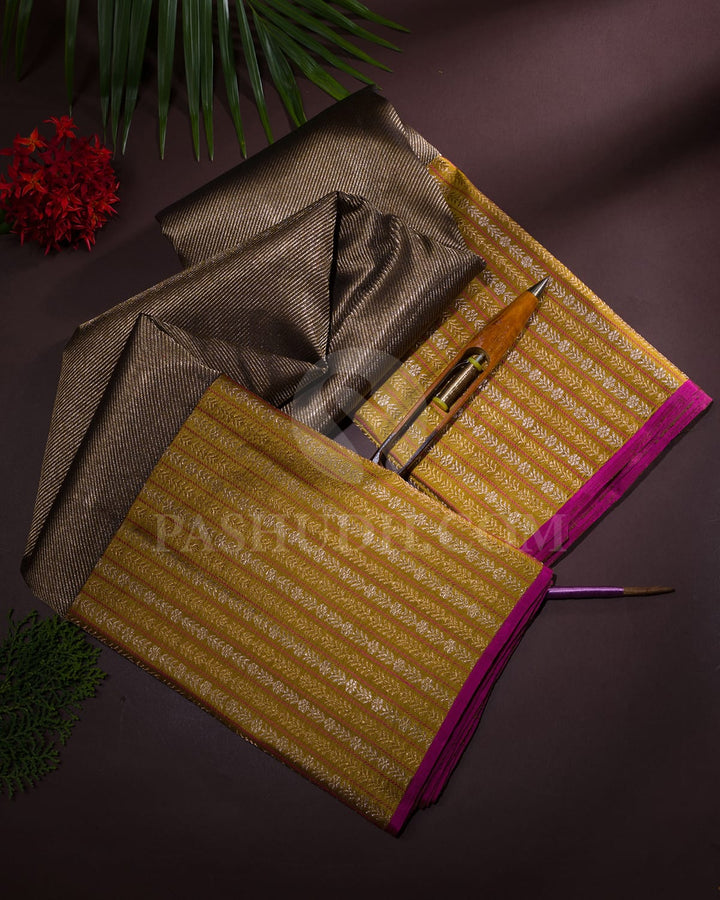 Metallic Bronze With Mustard Yellow Kanjivaram Silk Saree-S1171(B)
