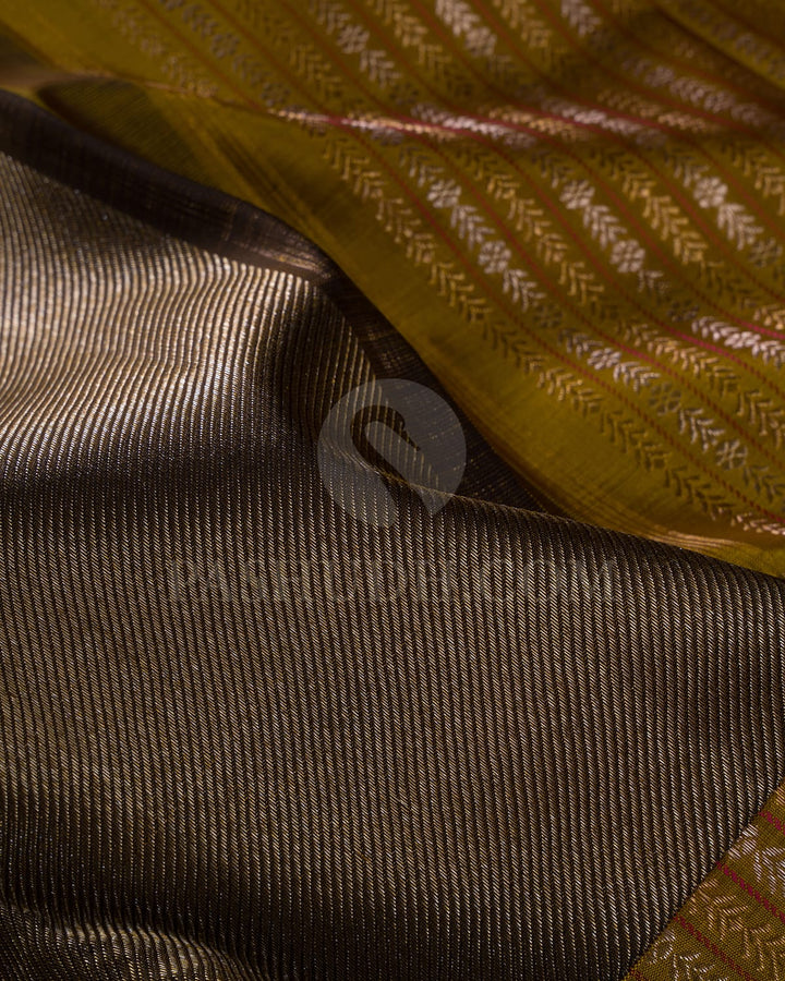 Metallic Bronze With Mustard Yellow Kanjivaram Silk Saree-S1171(B)