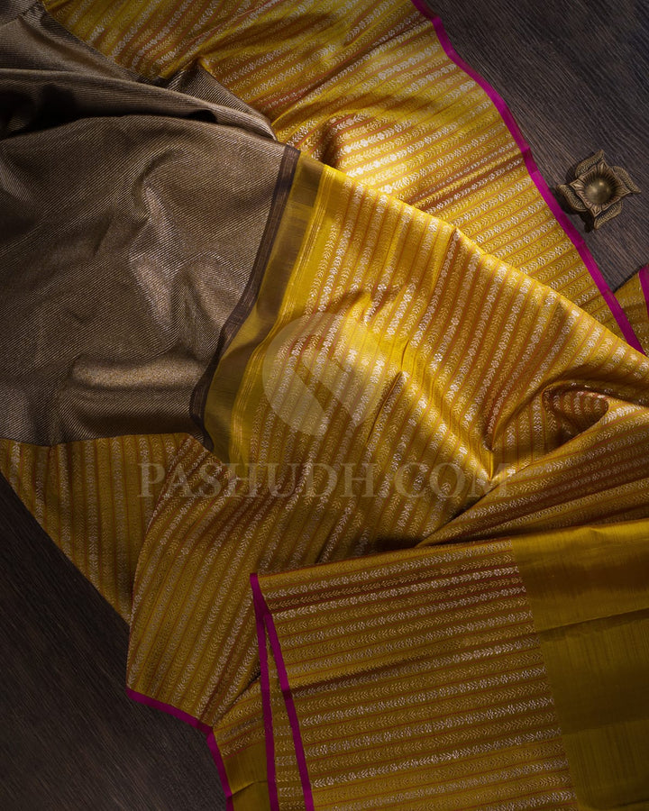 Metallic Bronze With Mustard Yellow Kanjivaram Silk Saree-S1171(B)