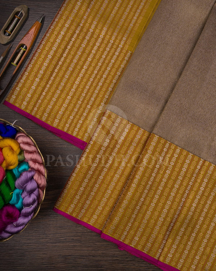 Metallic Bronze With Mustard Yellow Kanjivaram Silk Saree-S1171(B)