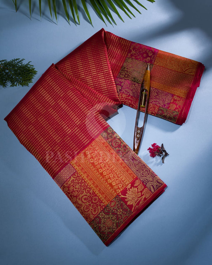 Bright Red Pure Kanjivaram Silk Saree-P189(A)