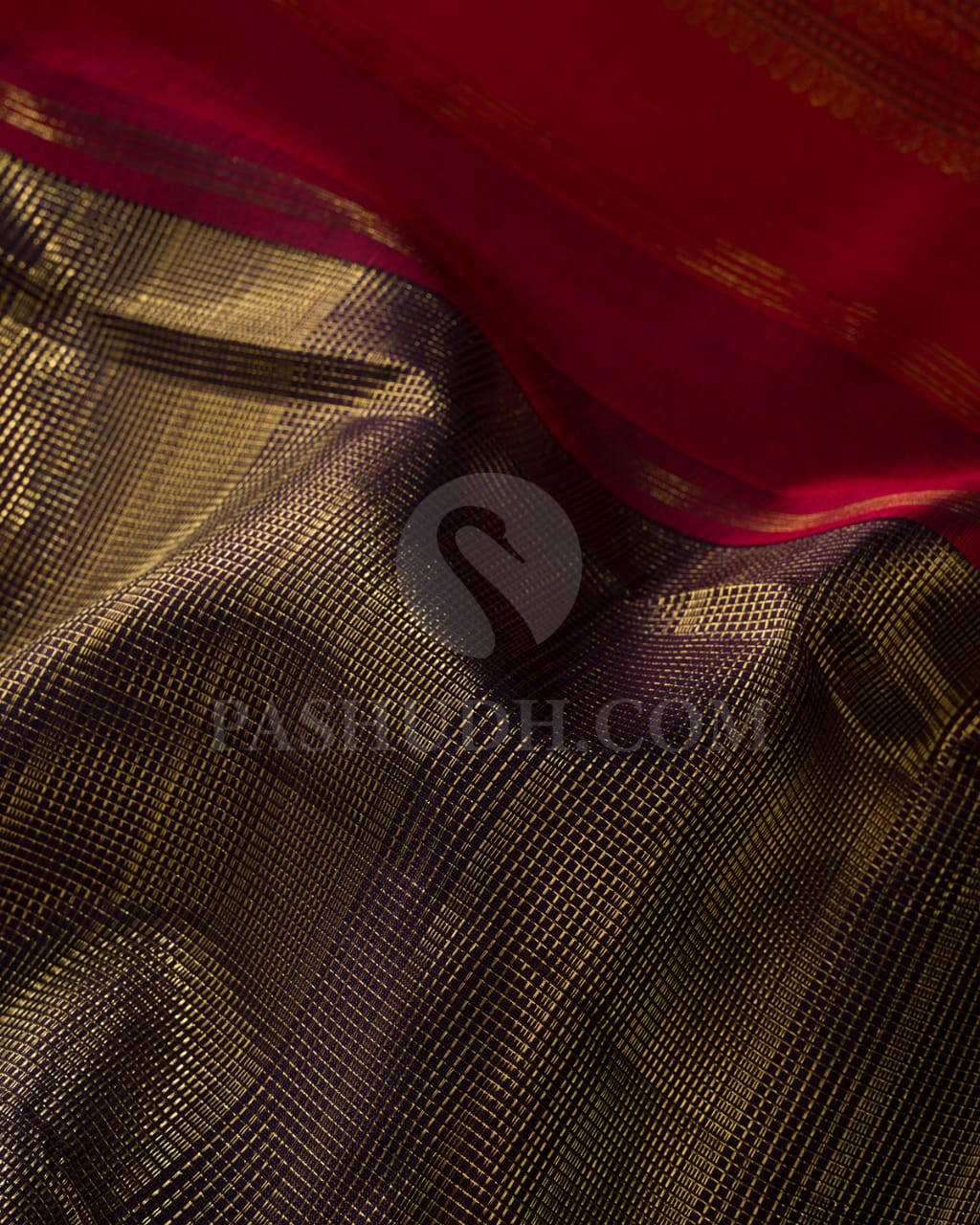 Aubergine With Red Pure Kanjivaram Silk Saree-P186(A)