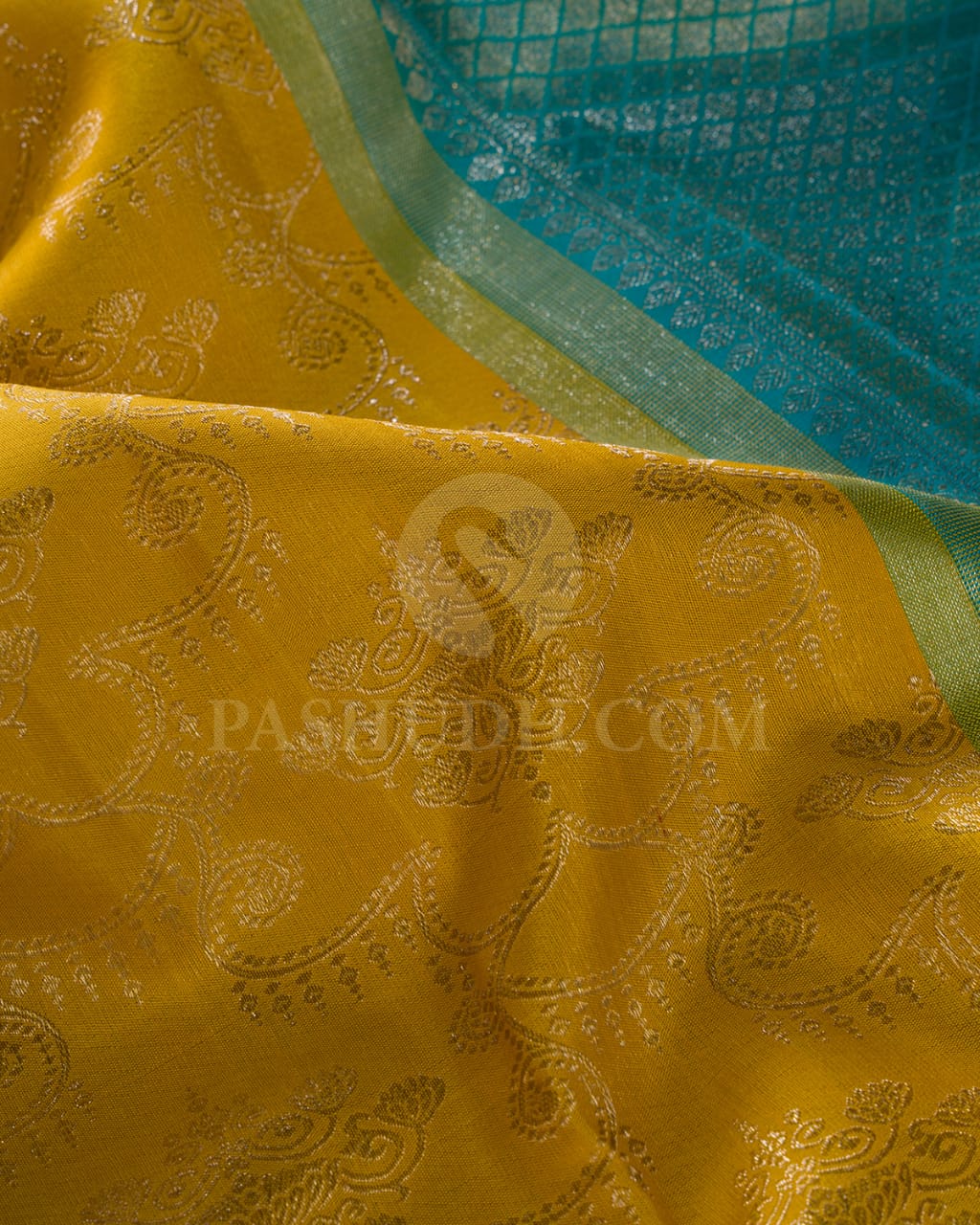 Mango Yellow And Sky Blue Kanjivaram Silk Saree-S1048(H)