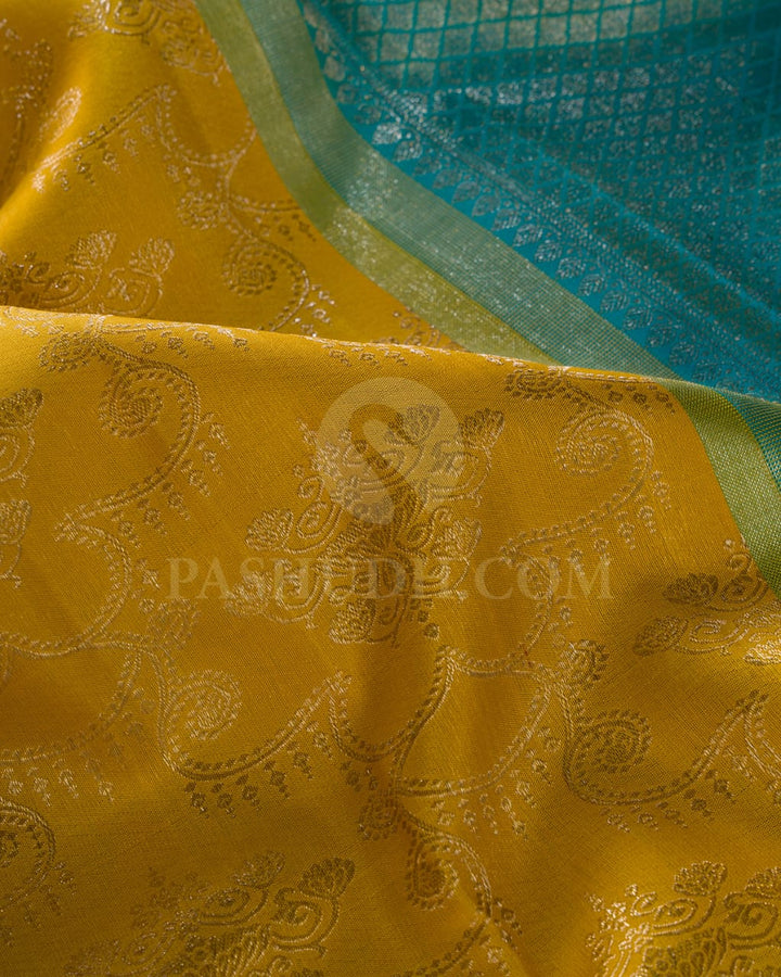 Mango Yellow And Sky Blue Kanjivaram Silk Saree-S1048(H)