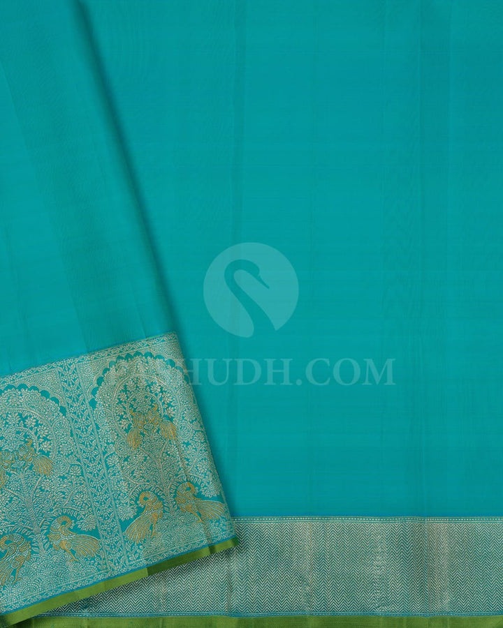 Mango Yellow And Sky Blue Kanjivaram Silk Saree-S1048(H)