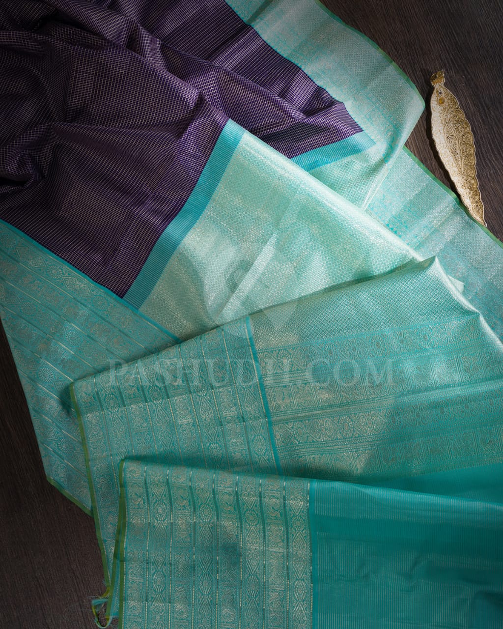 Midnight Blue And Teal Green Kanjivaram Silk Saree-S1473(A)