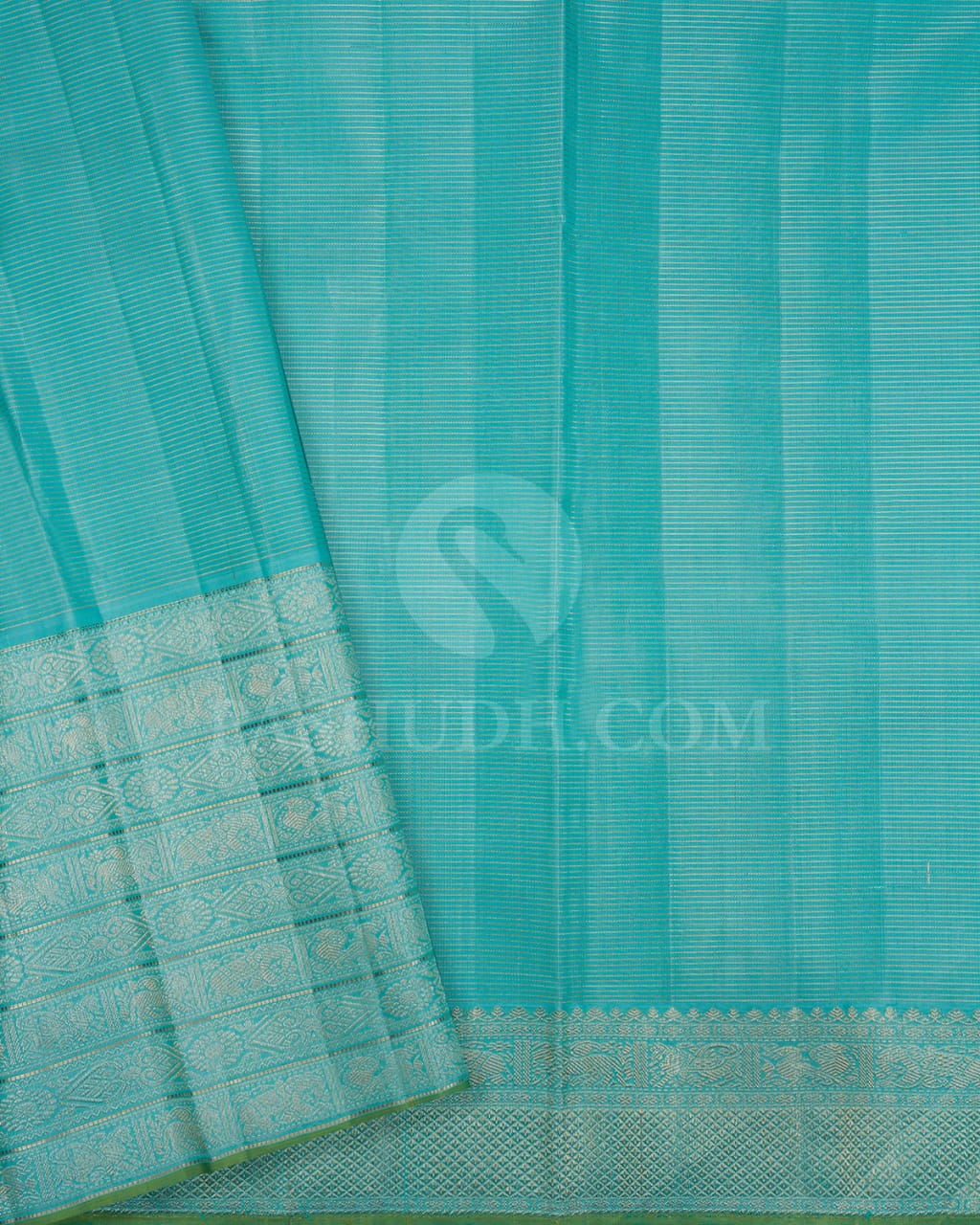 Midnight Blue And Teal Green Kanjivaram Silk Saree-S1473(A)