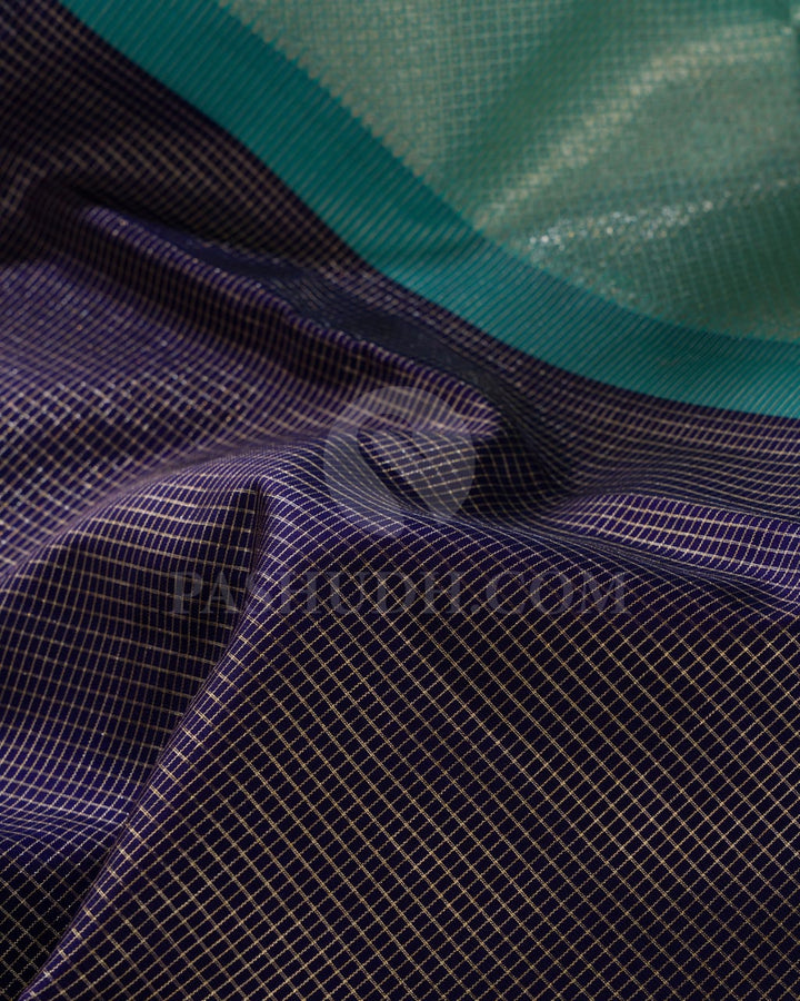 Midnight Blue And Teal Green Kanjivaram Silk Saree-S1473(A)