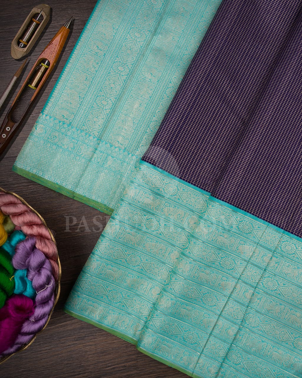 Midnight Blue And Teal Green Kanjivaram Silk Saree-S1473(A)