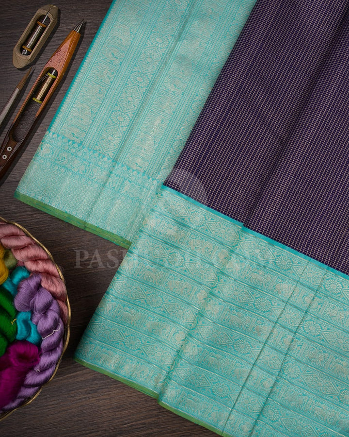 Midnight Blue And Teal Green Kanjivaram Silk Saree-S1473(A)