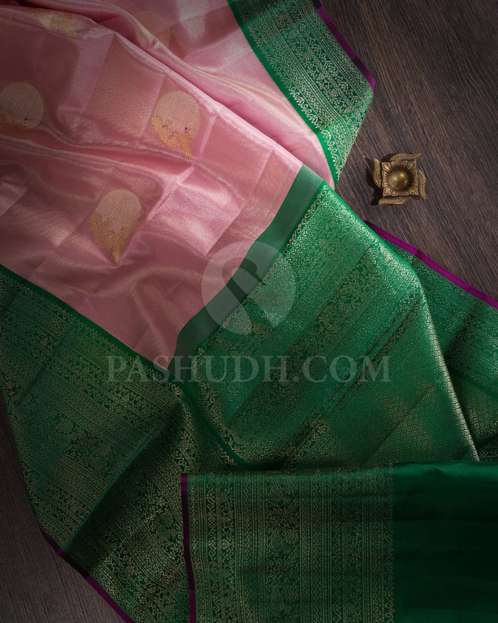 Onion Pink With Forest Green Kanjivaram Silk Saree-S1435(B)
