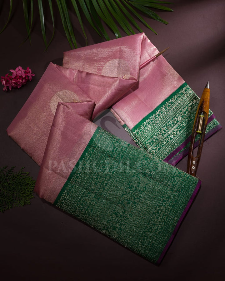 Onion Pink With Forest Green Kanjivaram Silk Saree-S1435(B)