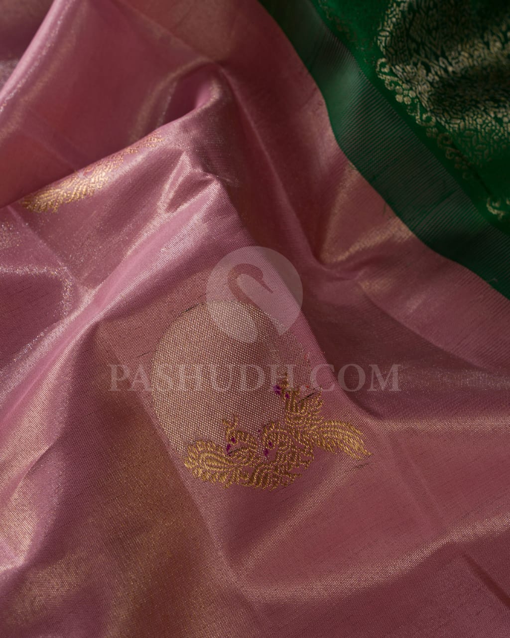 Onion Pink With Forest Green Kanjivaram Silk Saree-S1435(B)
