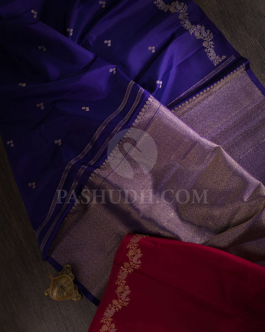 Deep Navy Blue And Maroon Kanjivaram Silk Saree-S1430(B)