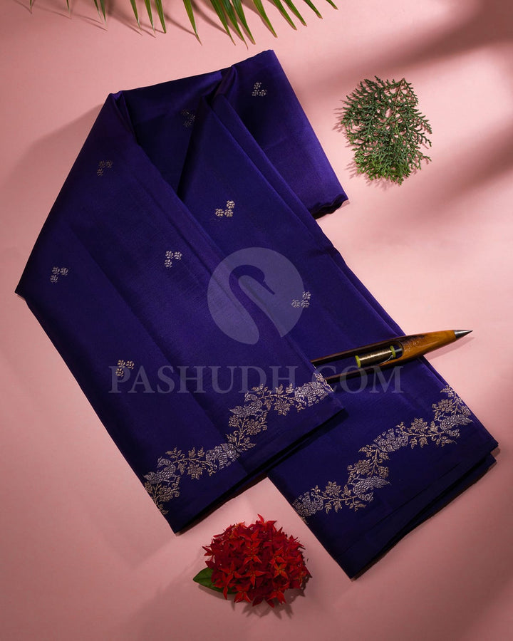 Deep Navy Blue And Maroon Kanjivaram Silk Saree-S1430(B)