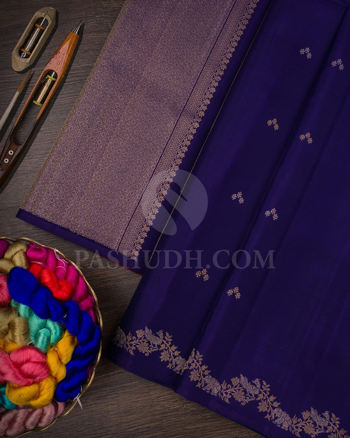 Deep Navy Blue And Maroon Kanjivaram Silk Saree-S1430(B)