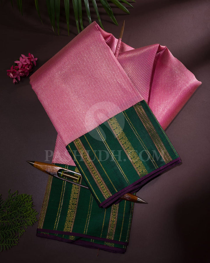 Baby Pink And Bottle Green Kanjivaram Silk Saree-S1449(B)