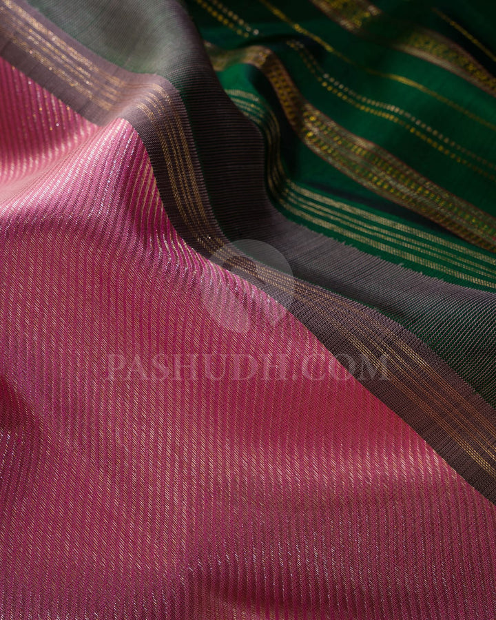 Baby Pink And Bottle Green Kanjivaram Silk Saree-S1449(B)