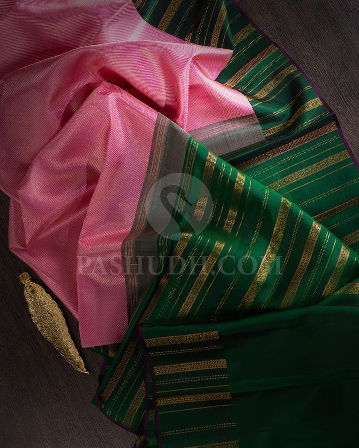 Baby Pink And Bottle Green Kanjivaram Silk Saree-S1449(B)