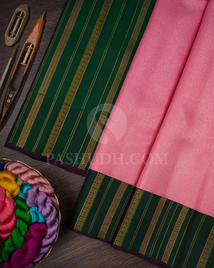 Baby Pink And Bottle Green Kanjivaram Silk Saree-S1449(B)
