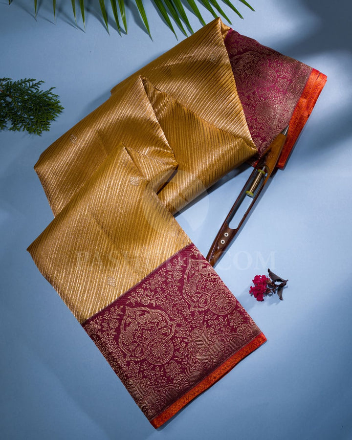 Golden Mustard And Maroon Kanjivaram Silk Saree-S1379(B)