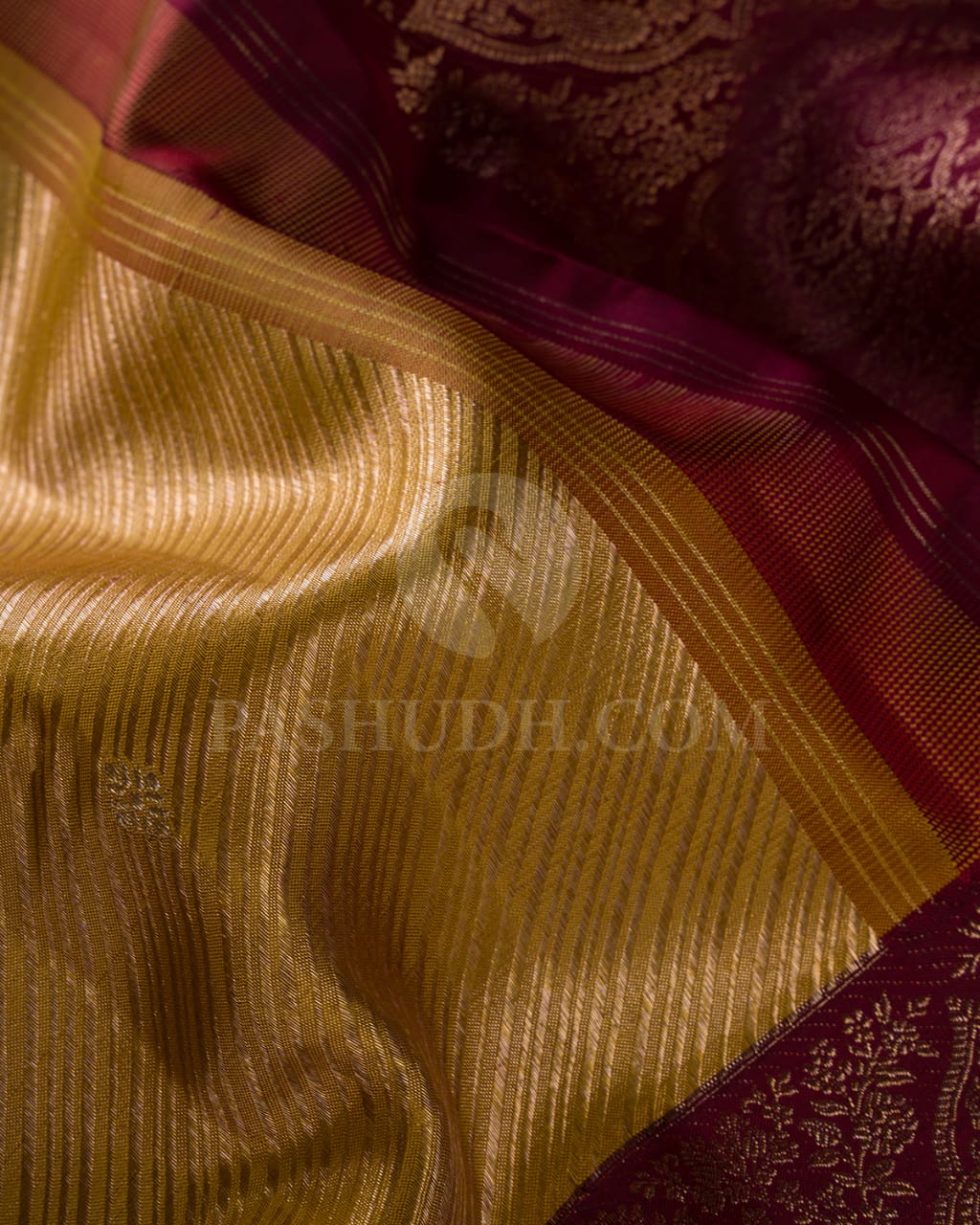 Golden Mustard And Maroon Kanjivaram Silk Saree-S1379(B)