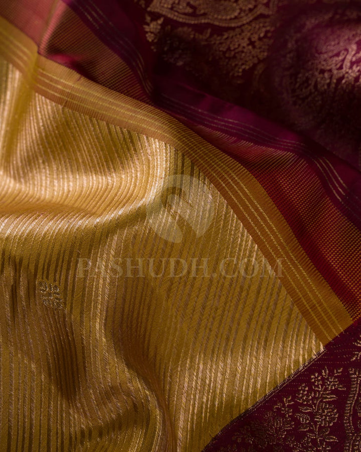 Golden Mustard And Maroon Kanjivaram Silk Saree-S1379(B)