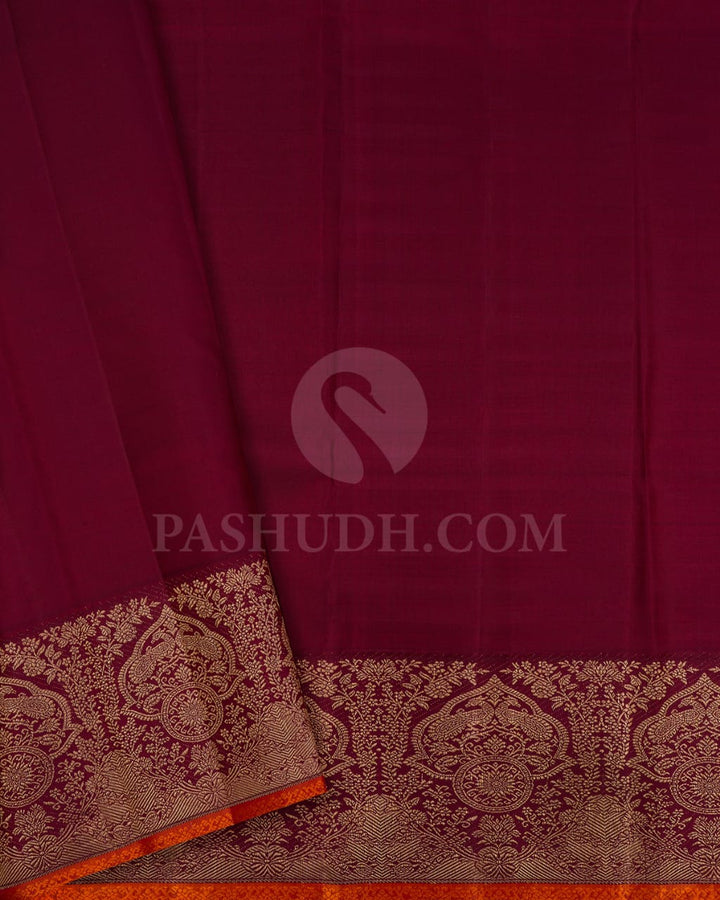 Golden Mustard And Maroon Kanjivaram Silk Saree-S1379(B)