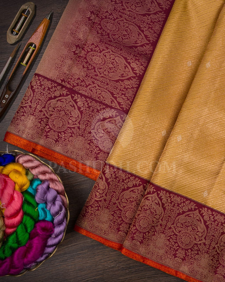 Golden Mustard And Maroon Kanjivaram Silk Saree-S1379(B)