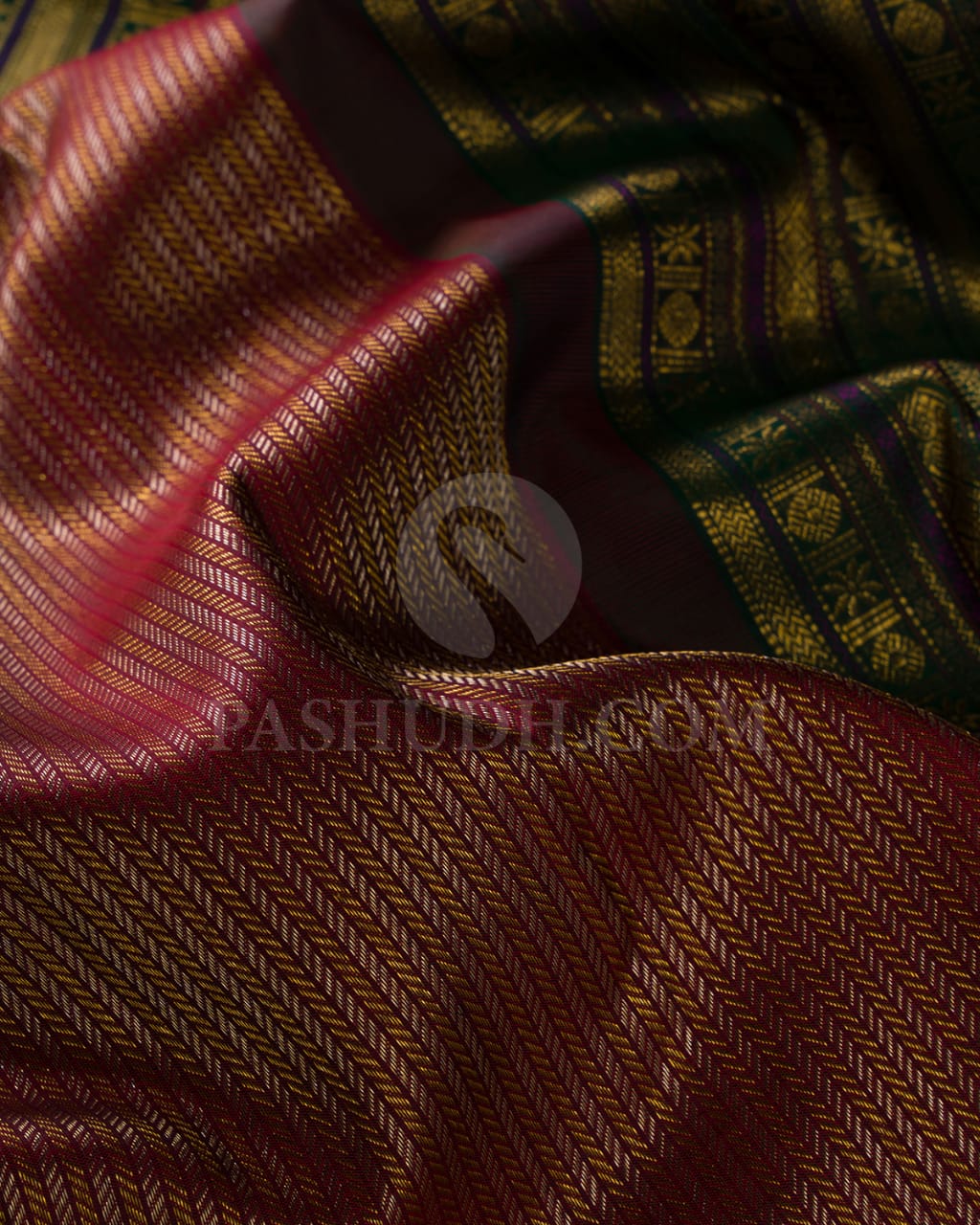 Maroon And Bottle Green Kanjivaram Silk Saree-S1062(G)