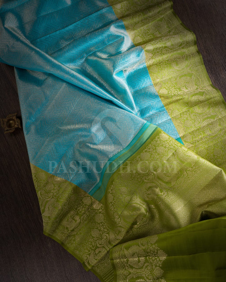 Sky Blue And Pear Green Kanjivaram Silk Saree-S1469(A)