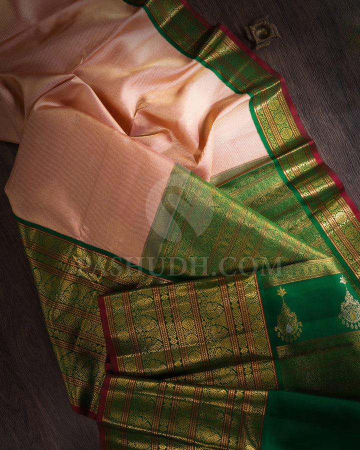 Dusty Rose With Bottle Green Kanjivaram Silk Saree-S1236(D)