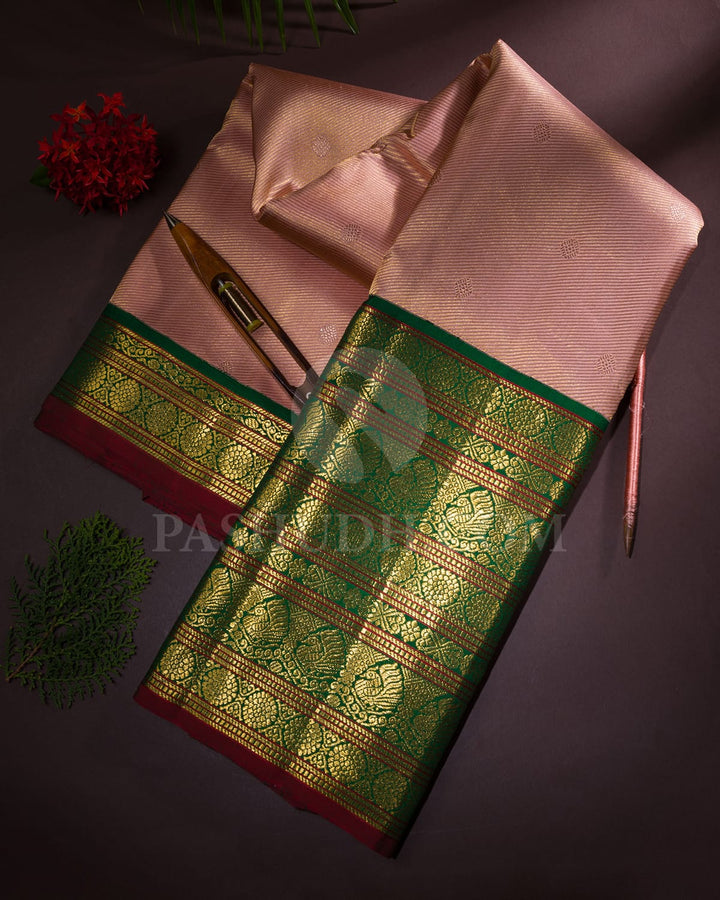 Dusty Rose With Bottle Green Kanjivaram Silk Saree-S1236(D)