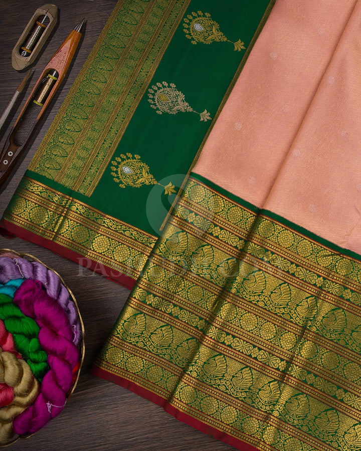 Dusty Rose With Bottle Green Kanjivaram Silk Saree-S1236(D)